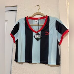 PUMA X DUA LIPA WOMEN'S STRIPED SLIM TEE